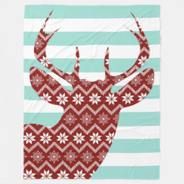 Snowflakes Red Deer Blue Stripes Blanket Fleece Deken