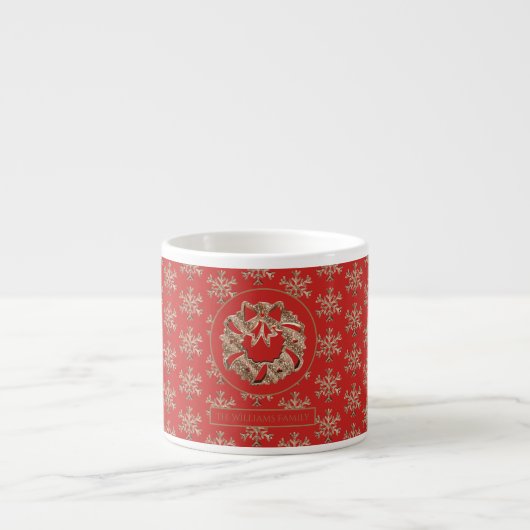 Snowflakes Red en Gold Kerstmis Wreater Espresso Kop (Voorkant)