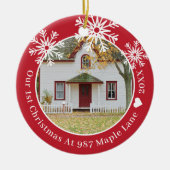 Snowflakes Red First Kerstmis in New Home Foto Keramisch Ornament (Voorkant)