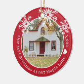 Snowflakes Red First Kerstmis in New Home Foto Keramisch Ornament (Links)