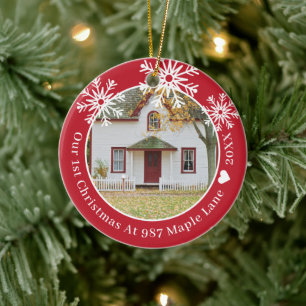 Snowflakes Red First Kerstmis in New Home Photo Keramisch Ornament