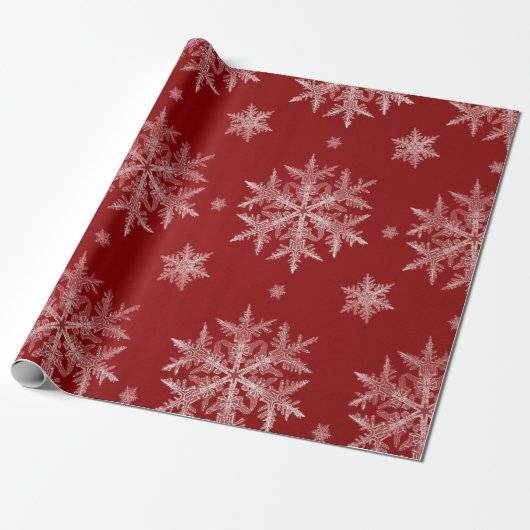 Snowflakes Red Holiday Kerstmis Cadeaupapier (Uitgerold)