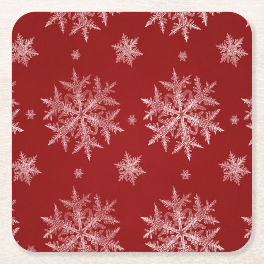Snowflakes Red Holiday Kerstmis Kartonnen Onderzetters (Voorkant)
