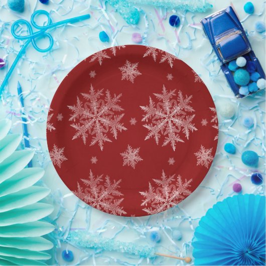 Snowflakes Red Holiday Kerstmis Papieren Bordje (Feest)