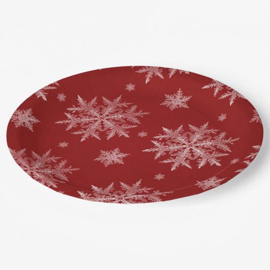 Snowflakes Red Holiday Kerstmis Papieren Bordje (Gekanteld)