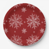 Snowflakes Red Holiday Kerstmis Papieren Bordje (Voorkant)