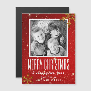 Snowflakes Red Merry Kerstmis, 5x7 Photo Magnet