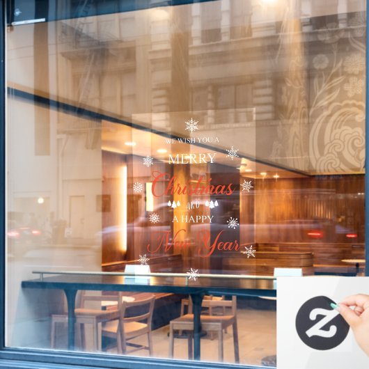 Snowflakes Red Merry Kerstmis Cling Raamsticker (Cafe Raam)