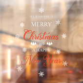 Snowflakes Red Merry Kerstmis Cling Raamsticker (Vel 2)