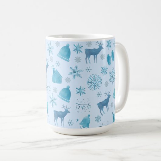 Snowflakes, Reindeer & Elegant Holiday Design Koffiemok (Voorkant rechts)