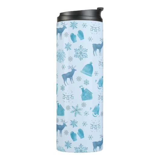 Snowflakes, Reindeer & Elegant Holiday Design Thermosbeker (Gedraaid links)