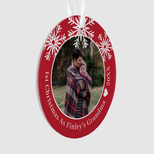 Snowflakes Rood 1 Kerstmis als Grootmafoto Ornament (voorkant)