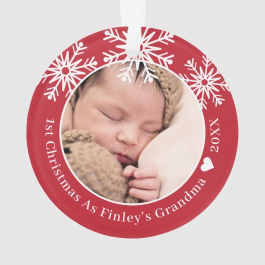 Snowflakes Rood 1 Kerstmis als Grootmafoto Ornament (achterkant)