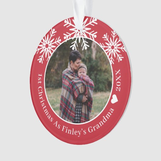 Snowflakes Rood 1 Kerstmis als Grootmafoto Ornament (voorkant)