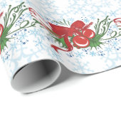 Snowflakes Rood-groene kerstkleuren Bow Berries Cadeaupapier (Rol Hoek)