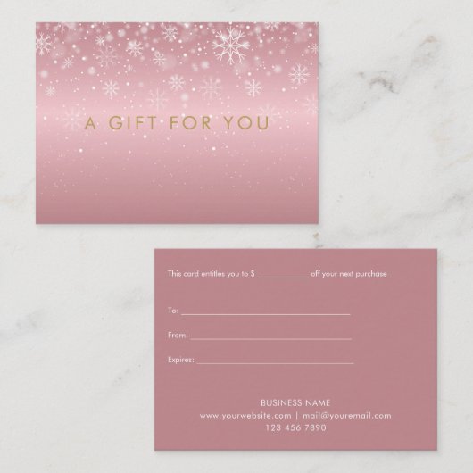 Snowflakes Roos Gold Holiday Cadeaubon Kortingskaartje (Voorkant / Achterkant)