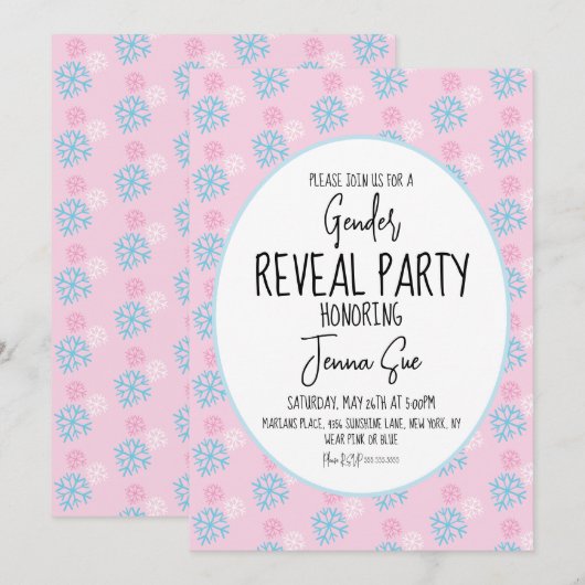 Snowflakes Roze Blauw Geslacht Winterspelen Kaart (Voorkant / Achterkant)