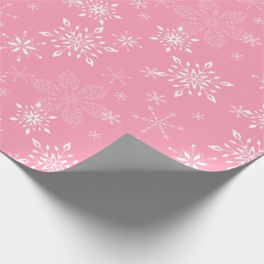 Snowflakes Roze Cadeaupapier (Hoek)