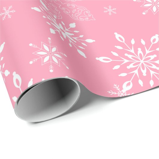 Snowflakes Roze Cadeaupapier (Rol Hoek)