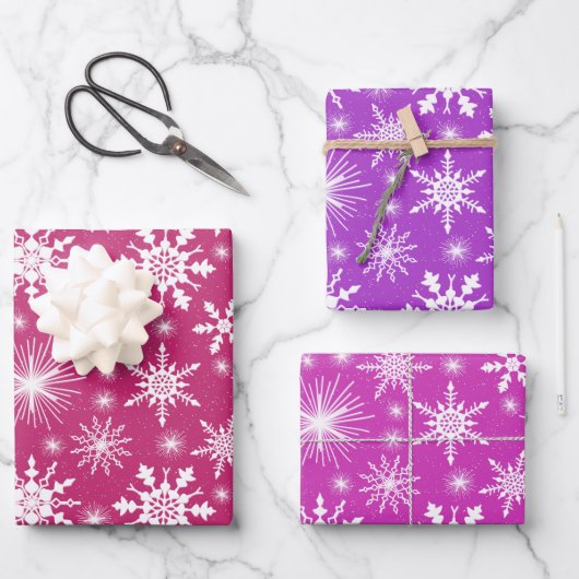 Snowflakes, roze en Paars Inpakpapier Vel (Voorkant)
