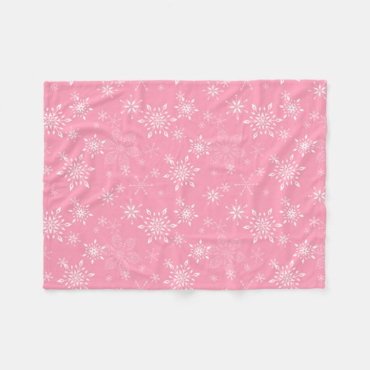 Snowflakes Roze Fleece Deken (Voorkant (Horizontaal))