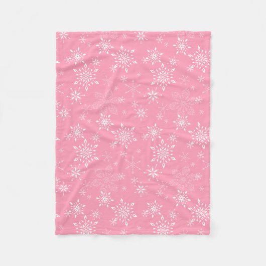 Snowflakes Roze Fleece Deken (Voorkant)