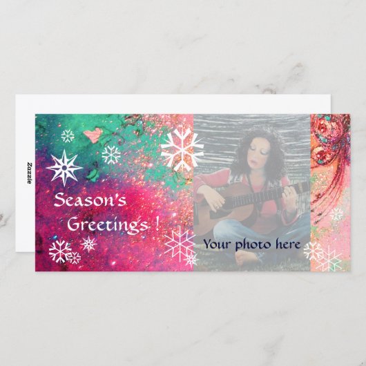 SNOWFLAKES roze, fuchsie, groen, wit Feestdagenkaart (Voorkant / Achterkant)