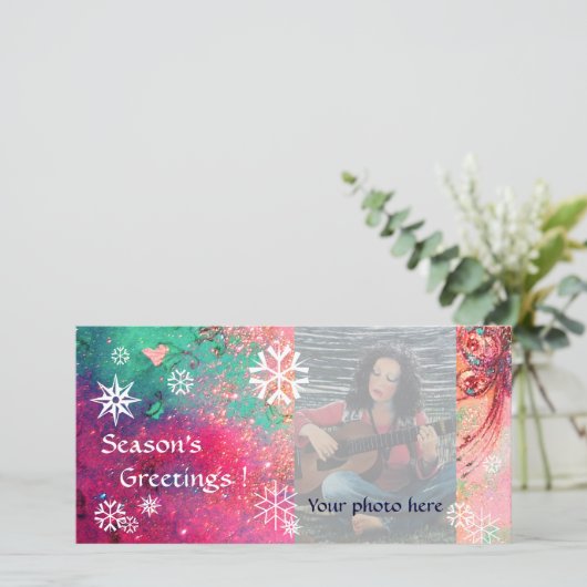 SNOWFLAKES roze, fuchsie, groen, wit Feestdagenkaart (Staand voorkant)