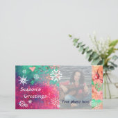 SNOWFLAKES roze, fuchsie, groen, wit Feestdagenkaart (Staand voorkant)