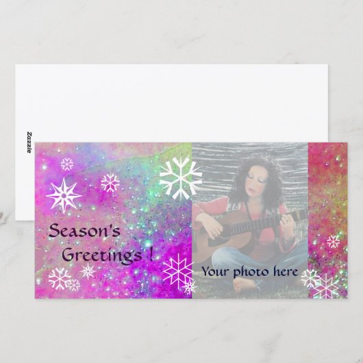 SNOWFLAKES, roze, fuchsie, violet, paars, wit Feestdagenkaart (Voorkant / Achterkant)