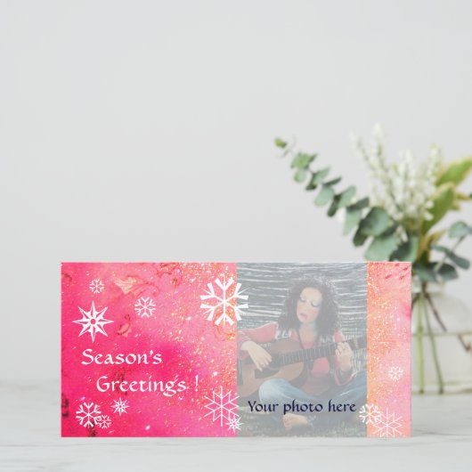 SNOWFLAKES, roze, fuchsie, wit Feestdagenkaart (Staand voorkant)