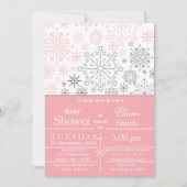Snowflakes Roze grijze winterBaby shower uitnodige Kaart (Voorkant)