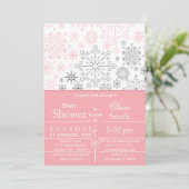 Snowflakes Roze grijze winterBaby shower uitnodige Kaart (Staand voorkant)