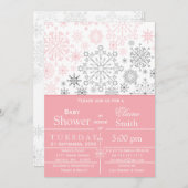 Snowflakes Roze grijze winterBaby shower uitnodige Kaart (Voorkant / Achterkant)