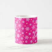 Snowflakes Roze Hot Pink Modern Grafisch Monogram Koffiemok (Center)