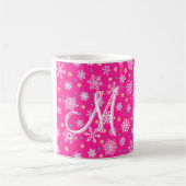 Snowflakes Roze Hot Pink Modern Grafisch Monogram Koffiemok (Links)