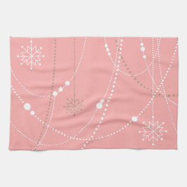 Snowflakes roze midden eeuw elegante winter schatt theedoek