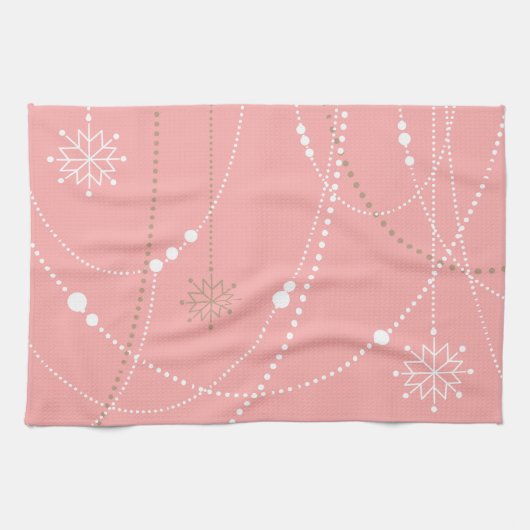 Snowflakes roze midden eeuw elegante winter schatt theedoek (Horizontaal)
