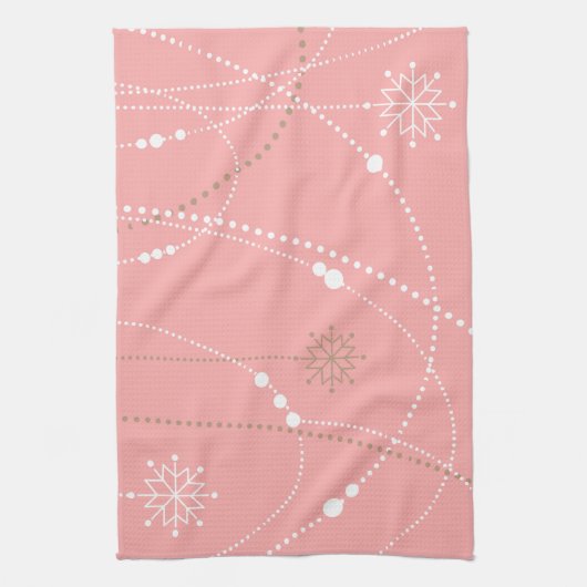 Snowflakes roze midden eeuw elegante winter schatt theedoek (Verticaal)