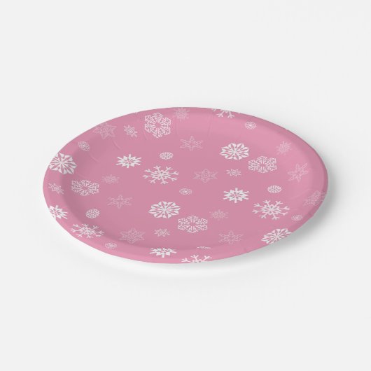Snowflakes Roze Papieren Bordje (Gekanteld)