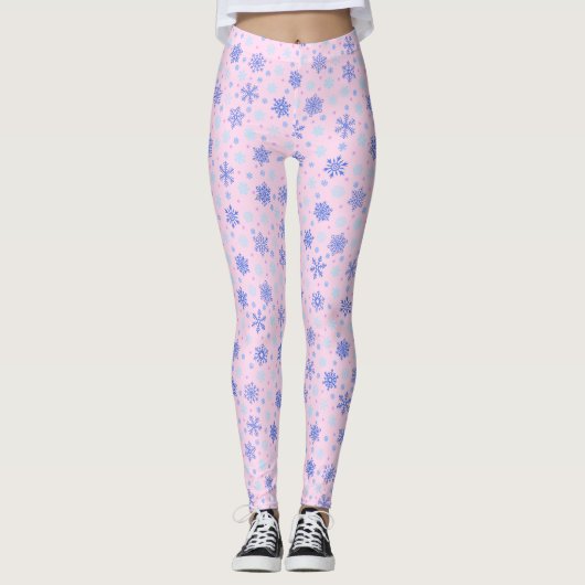Snowflakes Roze Pastel Roze Elegant Stijlvol Meisj Leggings (Voorkant)