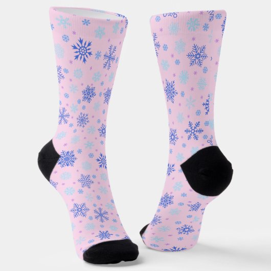 Snowflakes Roze Pastel Roze Elegant Stijlvol Meisj Sokken (Gebogen)