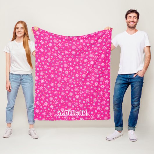 Snowflakes Roze warmroze moderne grafische aangepa Fleece Deken (In situ)
