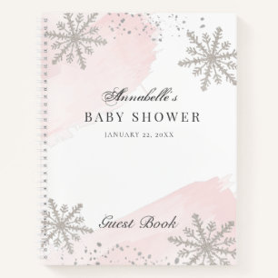 Snowflakes Roze Waterverf Baby shower Guest Book Notitieboek