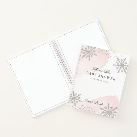 Snowflakes Roze Waterverf Baby shower Guest Book Notitieboek (Binnen)