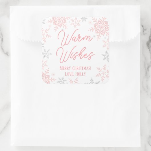 Snowflakes Roze & Zilver Glitter kerstcadeaus Vierkante Sticker (Tas)