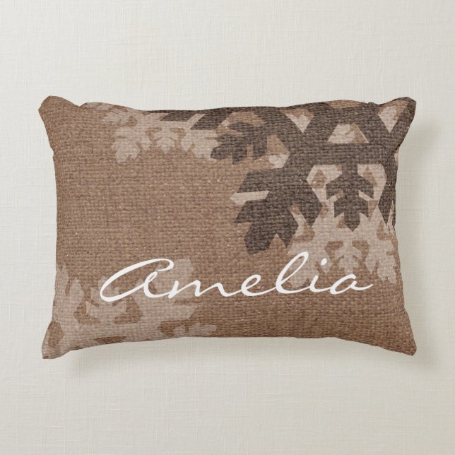 Snowflakes Rustic Home Decor Faux Burlap Monogram Accent Kussen (Voorkant)