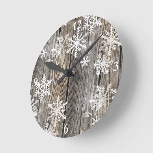 Snowflakes Rustige houtklok Ronde Klok (Hoek)