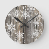 Snowflakes Rustige houtklok Ronde Klok (Voorkant)