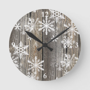 Snowflakes Rustige houtklok Ronde Klok